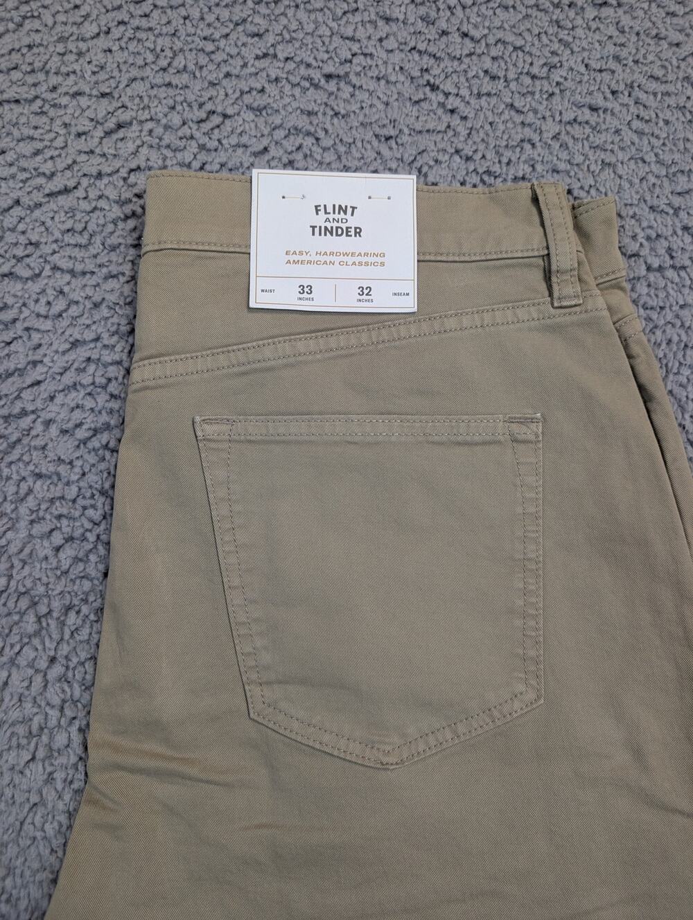 NWT Flint and Tinder Chinos Men's Size 33x32 Khaki Tapered Fit (1251)